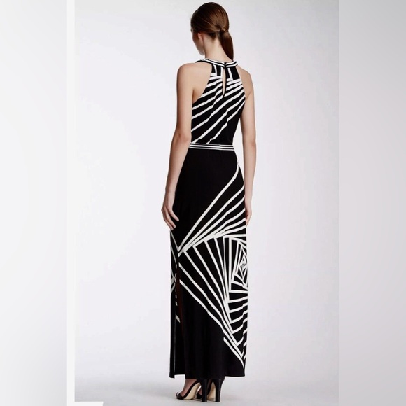 NWT BCBGMaxAzria “Karsen” Black & White Geometric Halter Maxi Dress – Size XXS - Picture 3 of 11